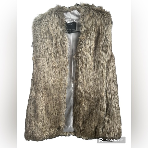 Banana Republic Brown Tan Faux Fur Hook Close Women's Sleeveless Vest XS - Picture 1 of 7